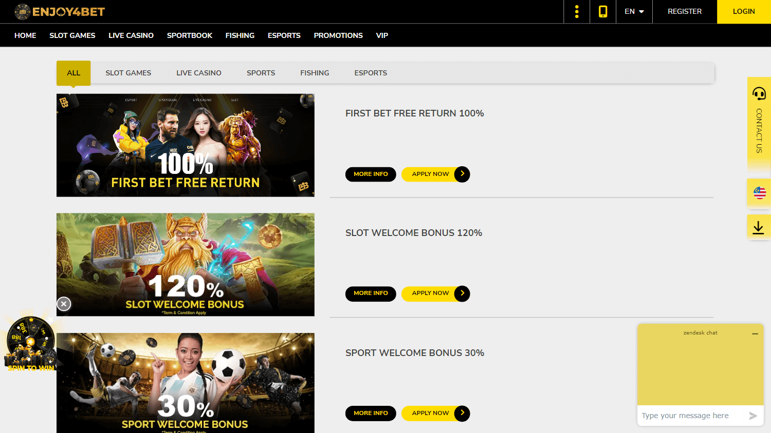 Schermata promozioni Enjoybet