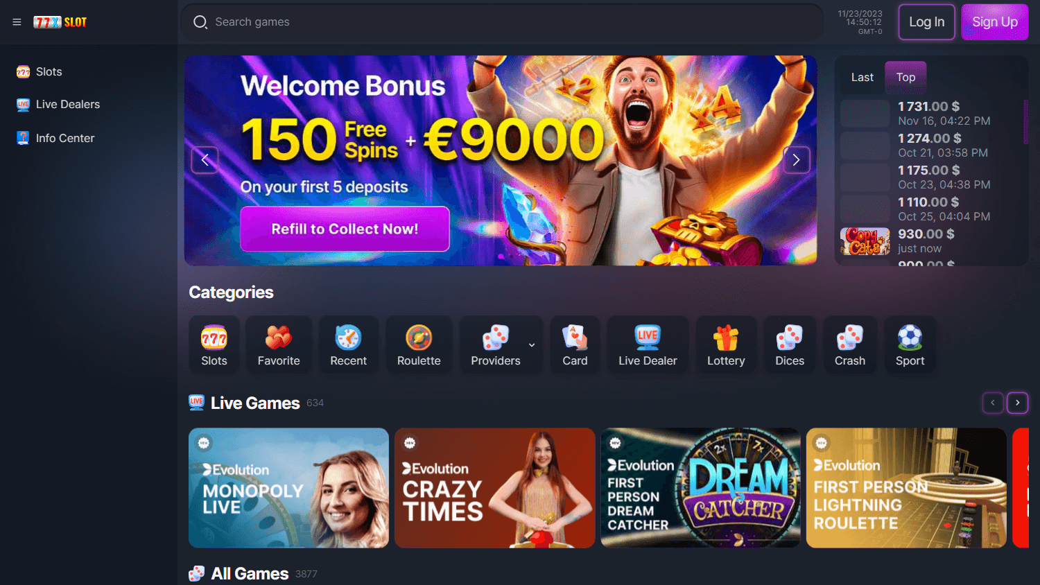 77xslot_casino_homepage_desktop