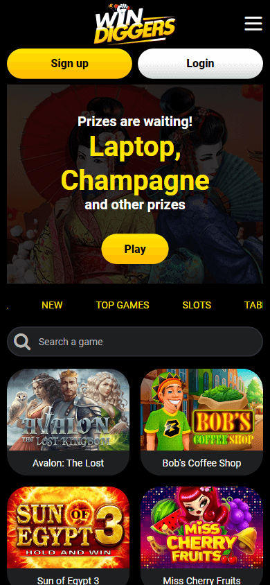win_diggers_casino_homepage_mobile
