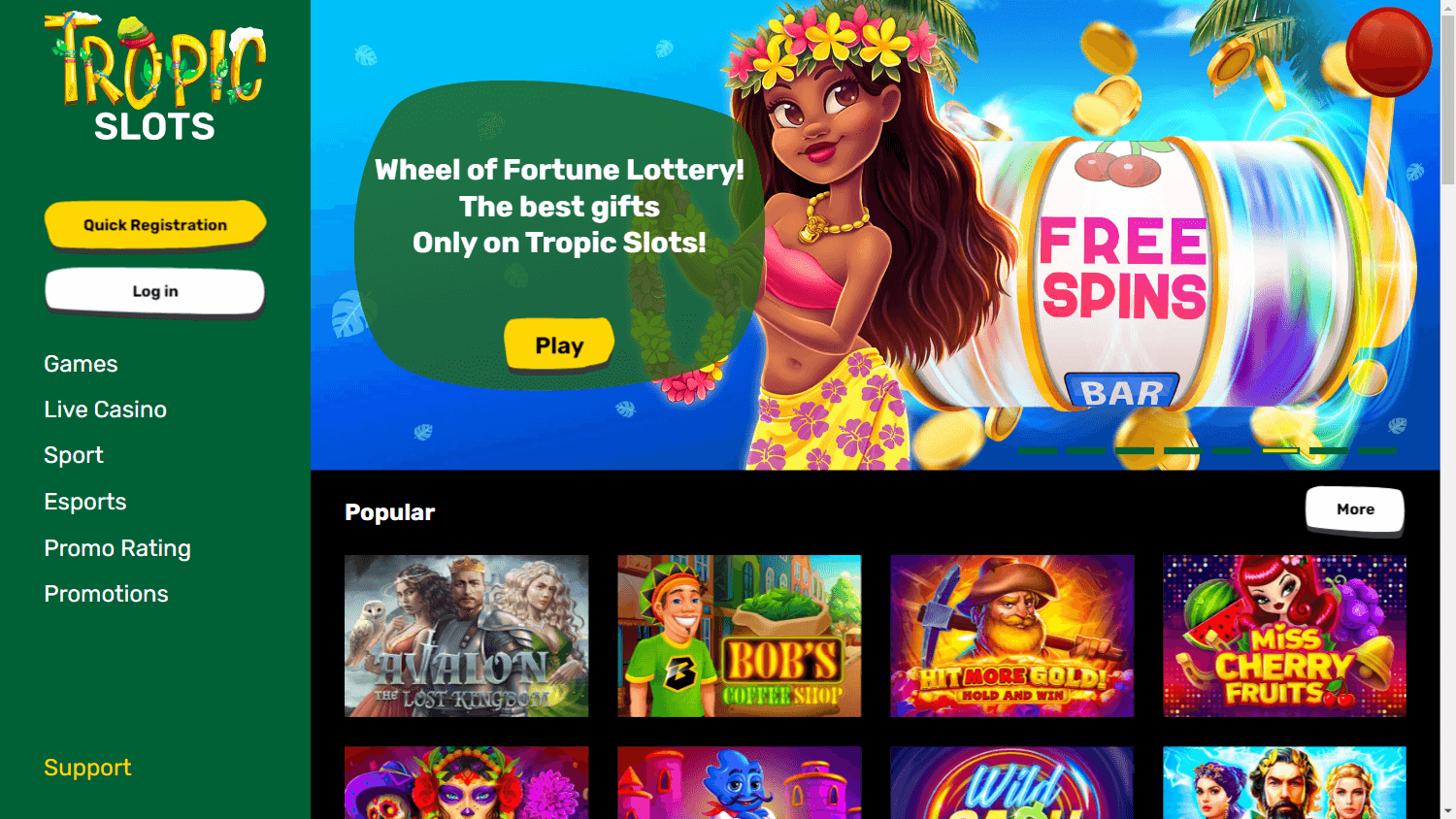 tropic_slots_casino_homepage_desktop