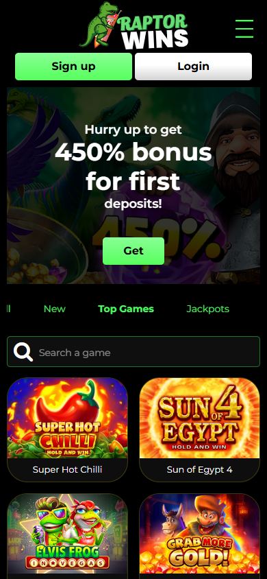 Raptor_Wins_Casino_homepage_mobile