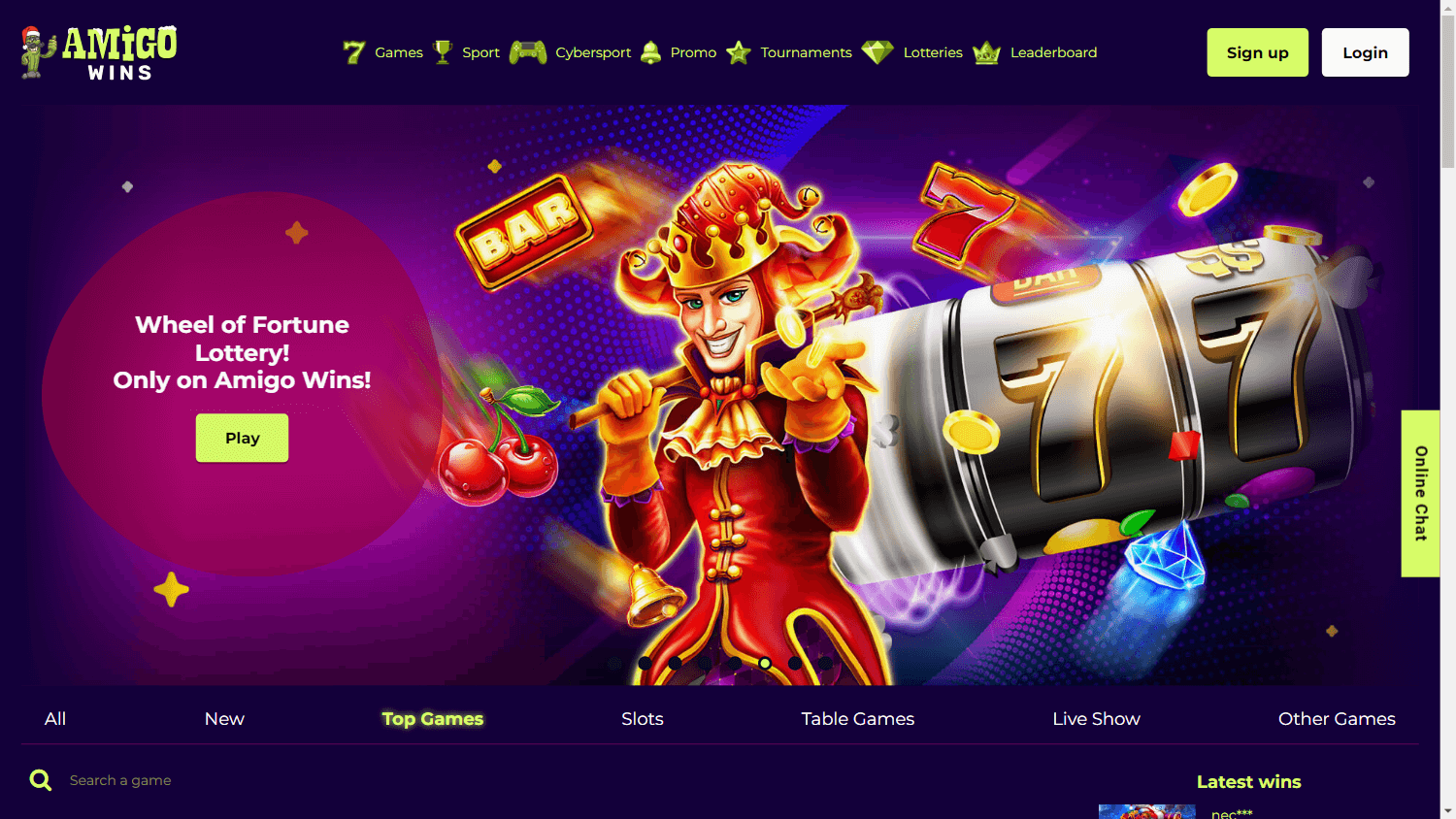 amigo_wins_casino_homepage_desktop