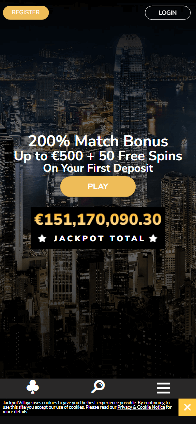 Jackpot Village Mobile Homepage Interface