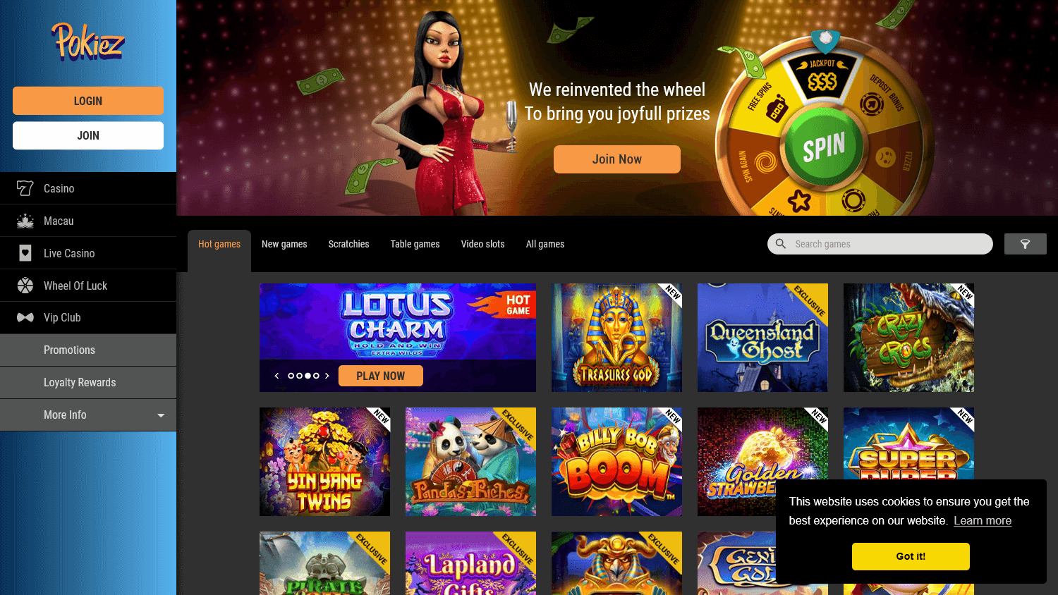 pokiez_casino_homepage_desktop