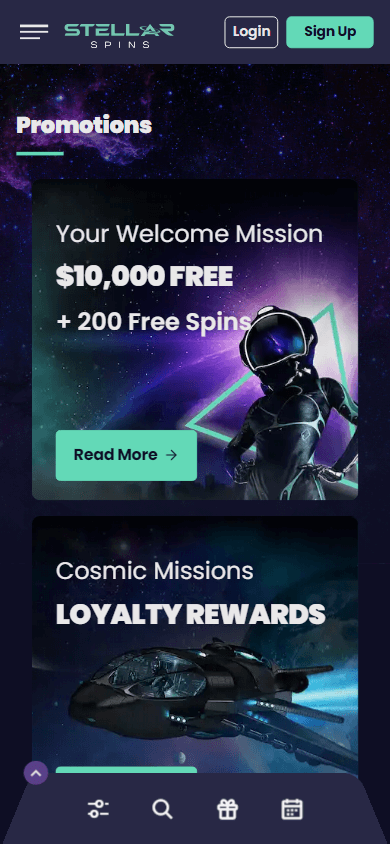 Stellar Spins Casino Promotions Mobile Interface