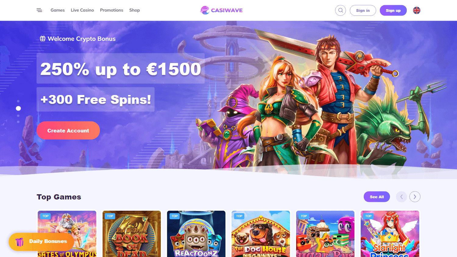 casiwave_casino_homepage_desktop