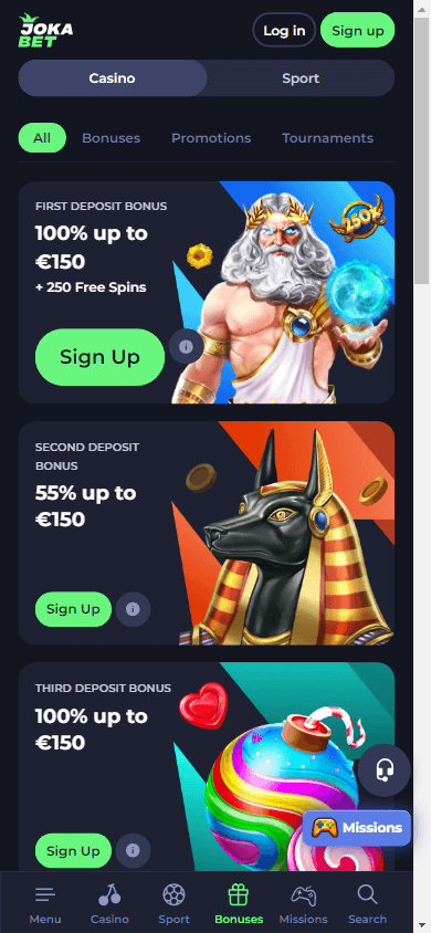 Jokabet Casino mobile promotions screen