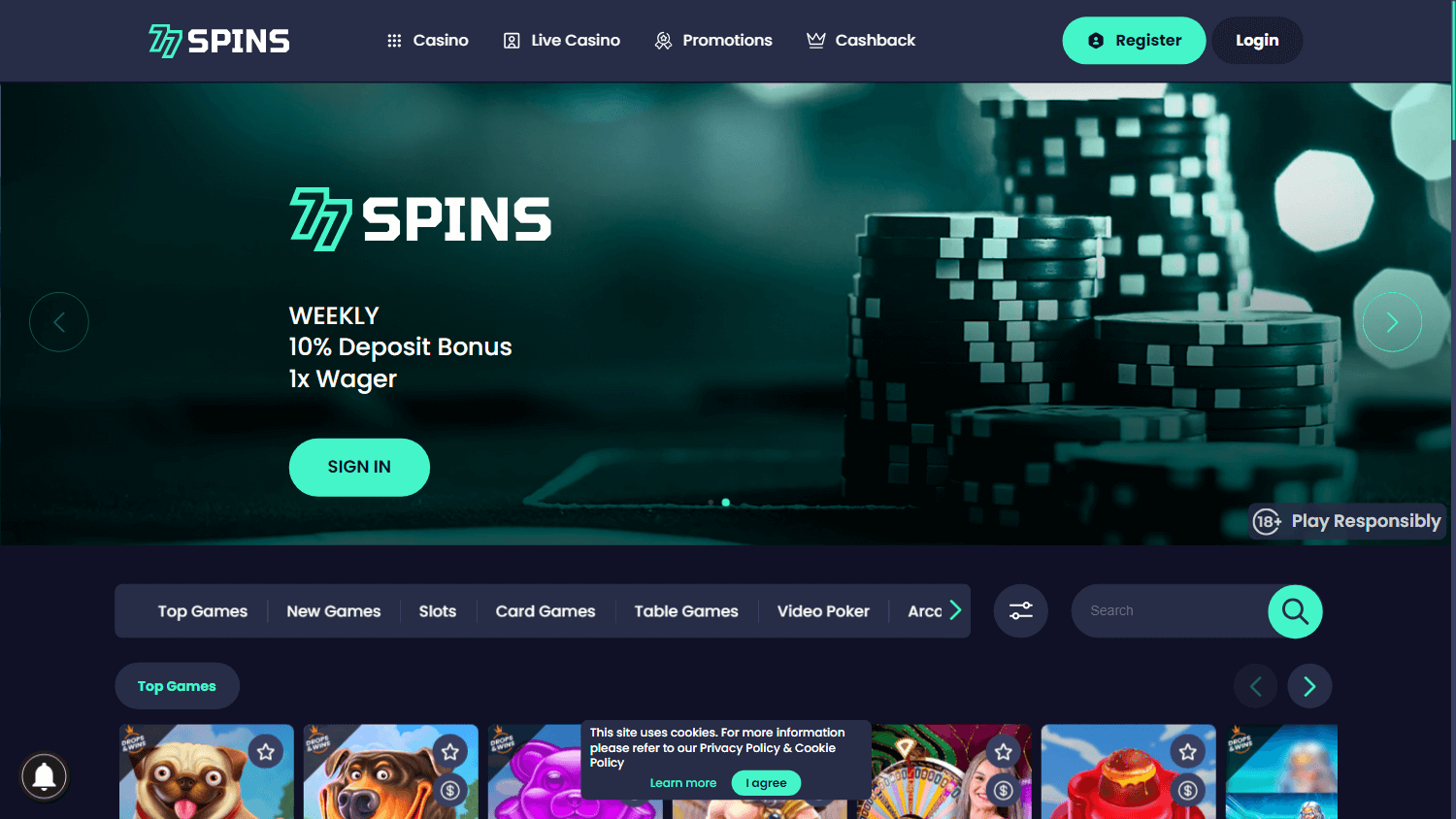 77spins_casino_homepage_desktop