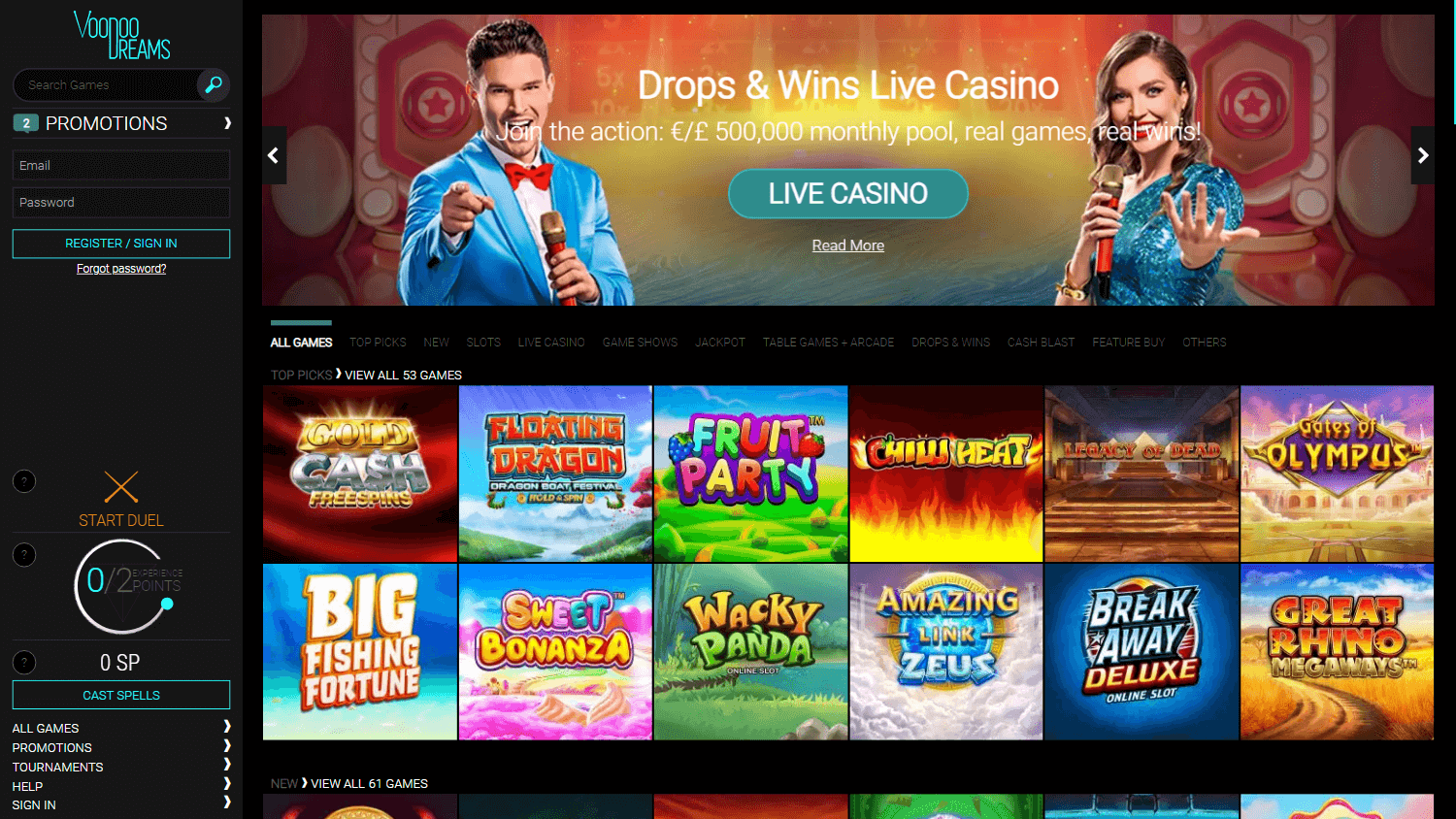 voodoodreams_casino_homepage_desktop
