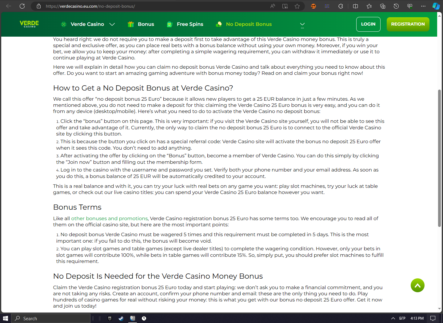 Screenshot di Verde Casino IT