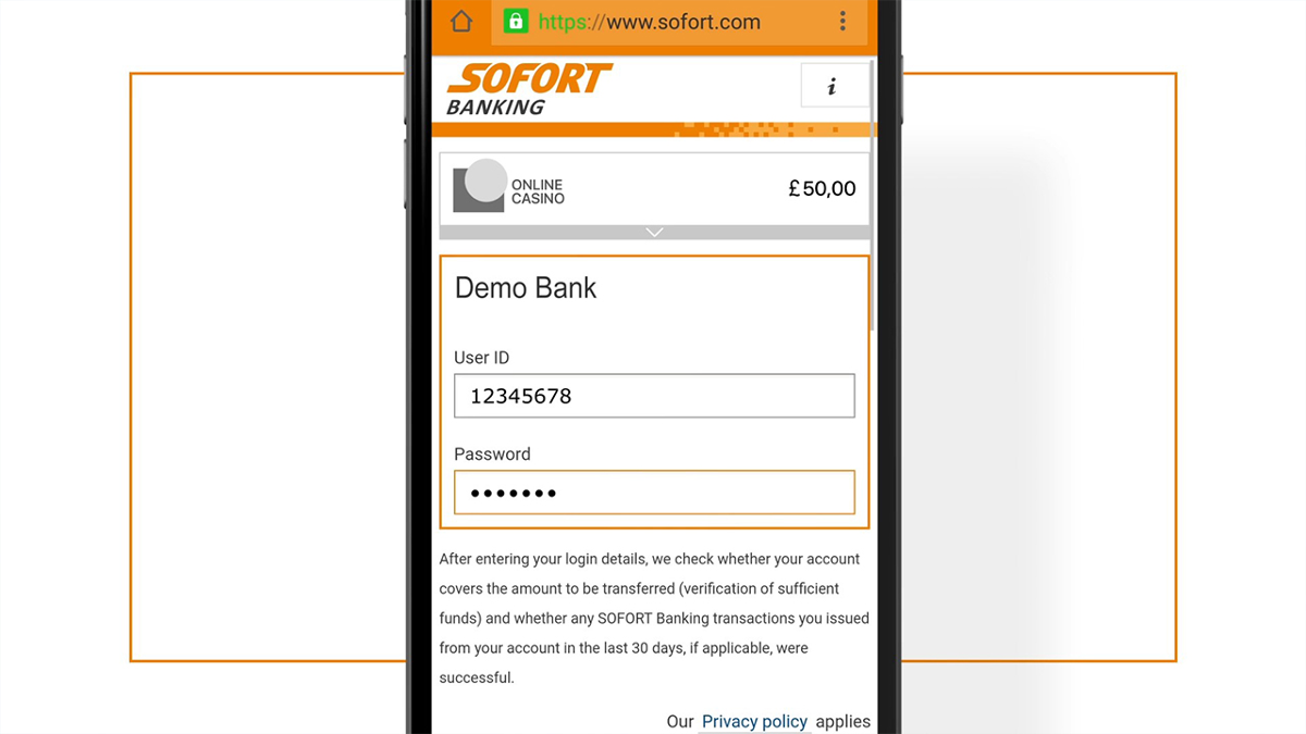 Banking transfer via Sofort