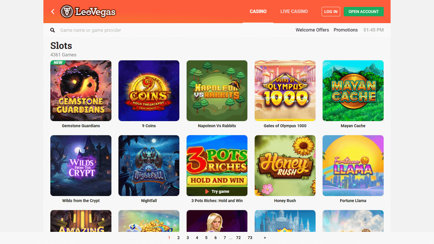 Galería de Juegos de Leovegas Casino