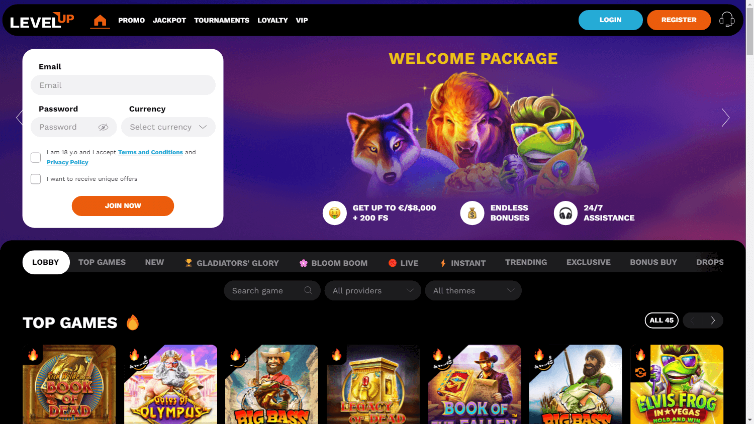 levelup_casino_homepage_desktop