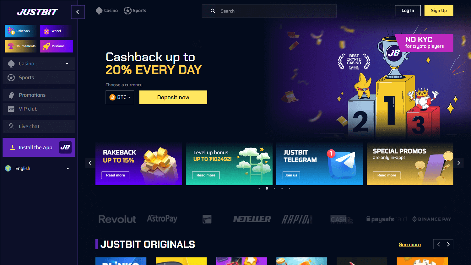 justbit_casino_homepage_desktop
