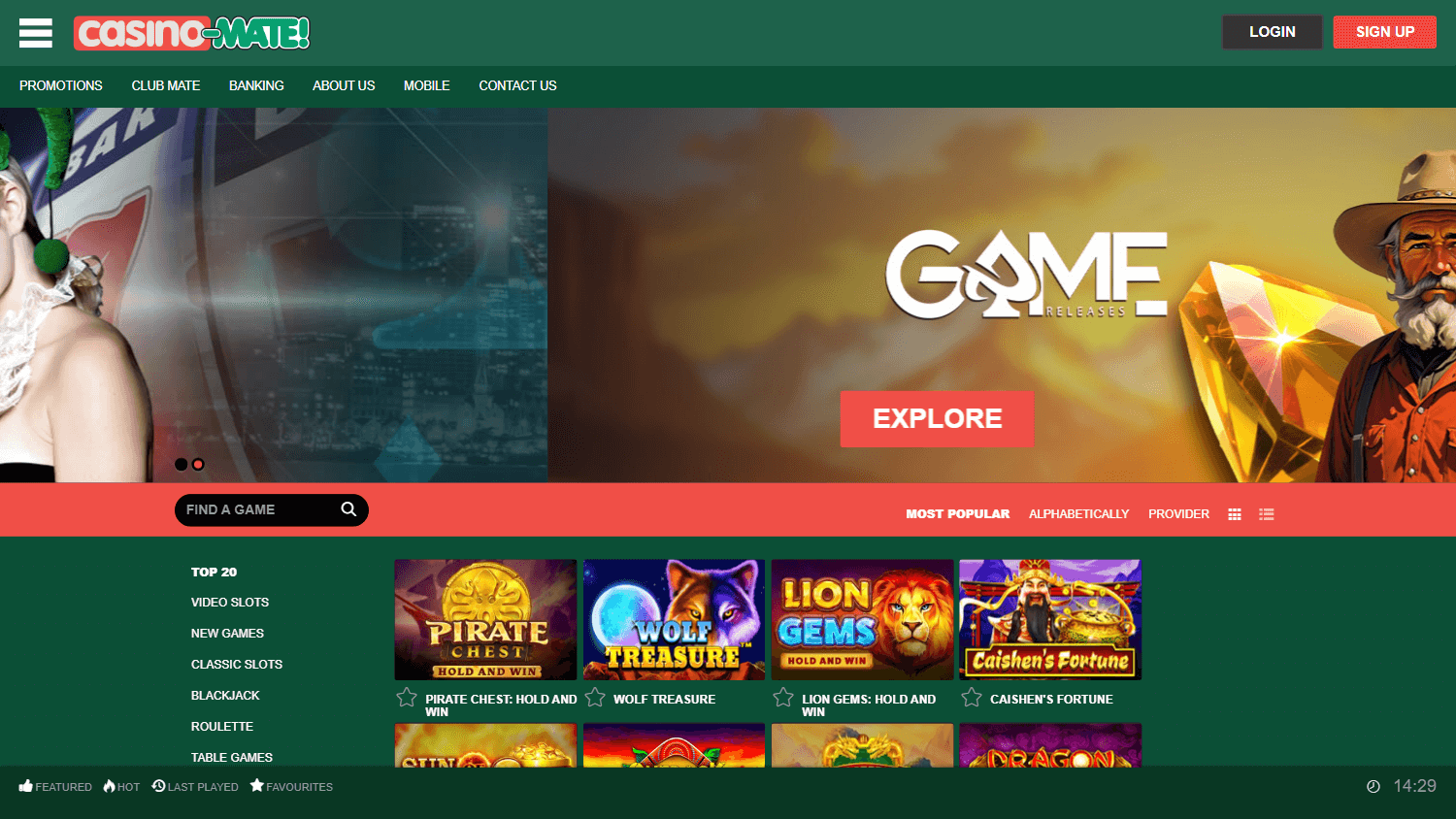 Casinomate game library interface