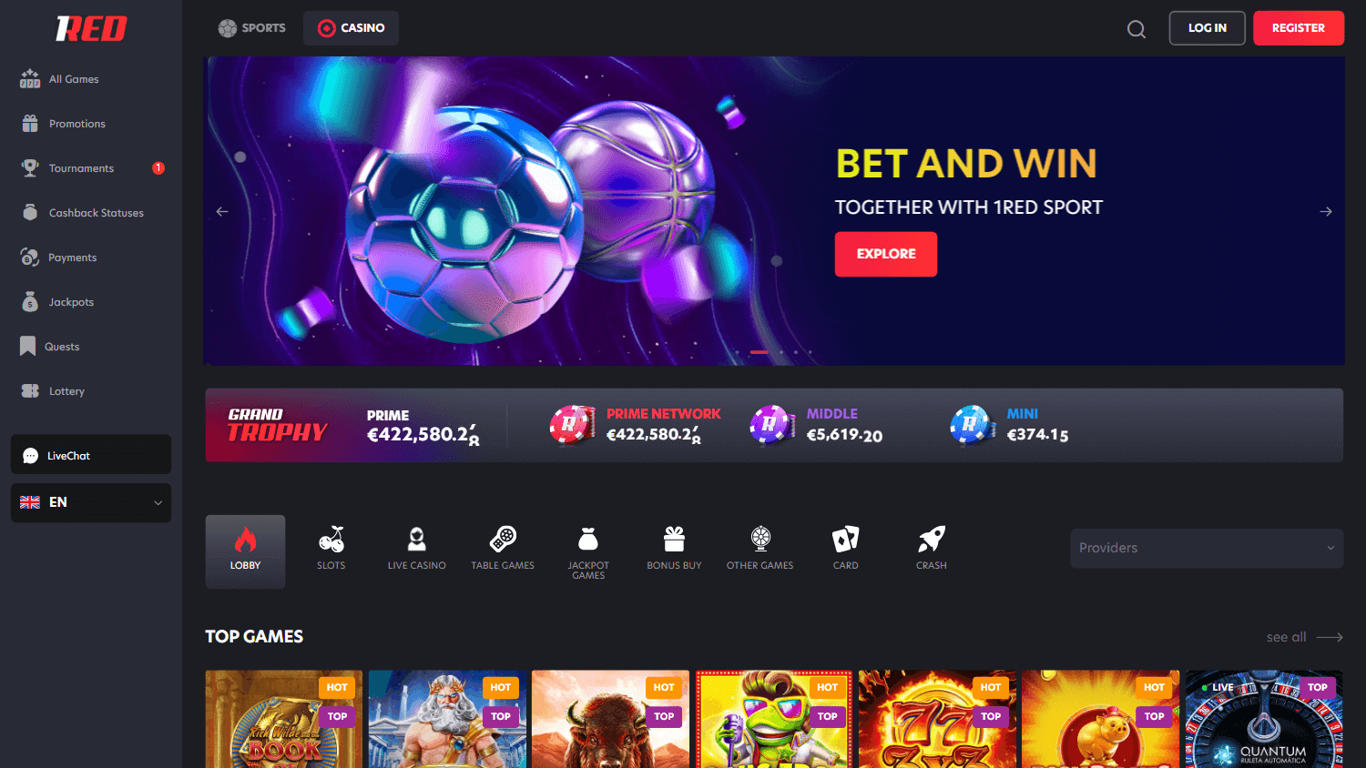 1red_casino_homepage_desktop