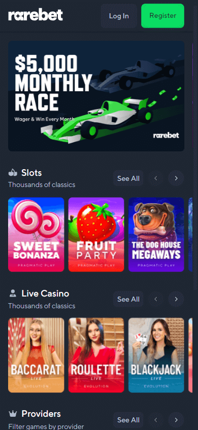 rarebet_casino_homepage_mobile