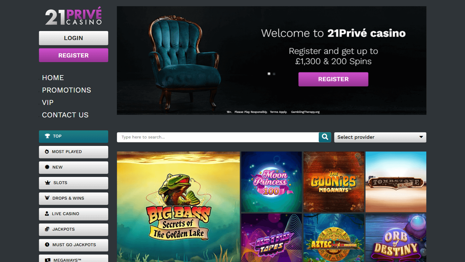 21_prive_casino_homepage_desktop