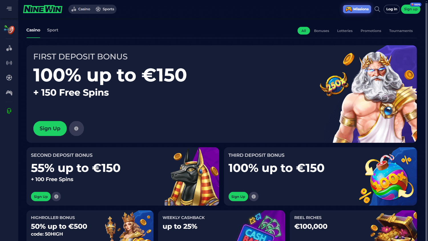 Ninewin Casino Promotions on Desktop
