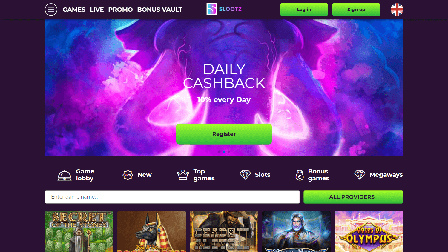 slootz_casino_homepage_desktop