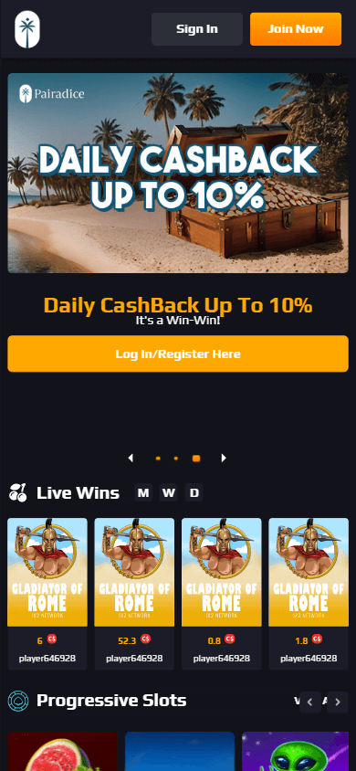 pairadice_casino_homepage_mobile