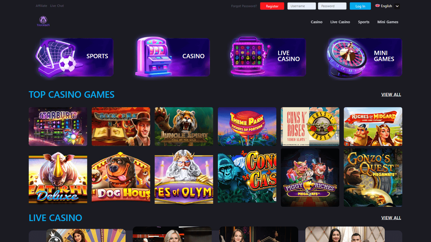 yourwin24_casino_homepage_desktop