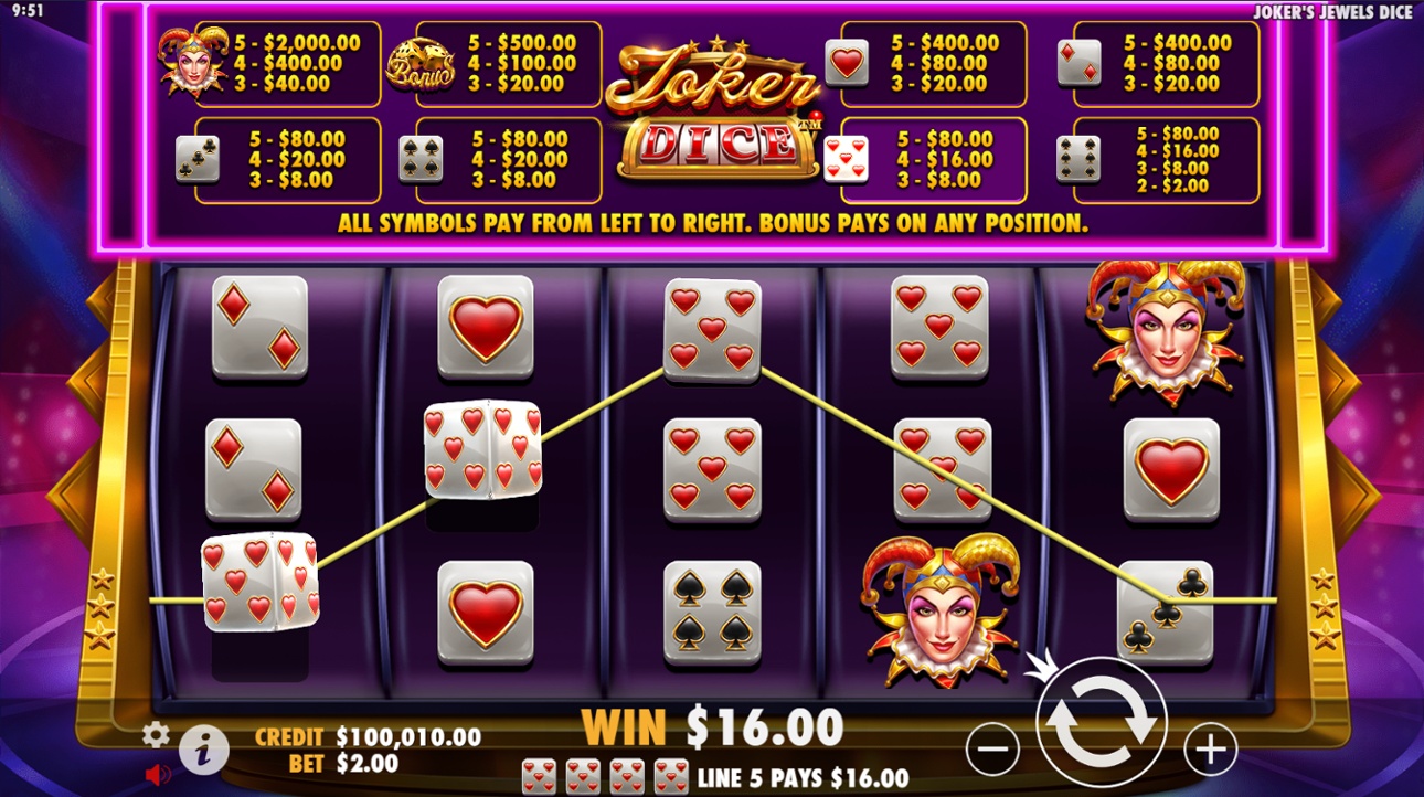 Joker's Jewels Dice slot win