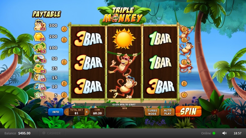 Triple Monkey Free Play in Demo Mode