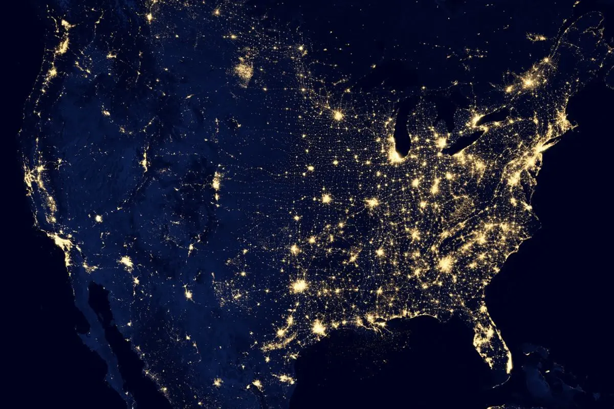 The United States of America at night.