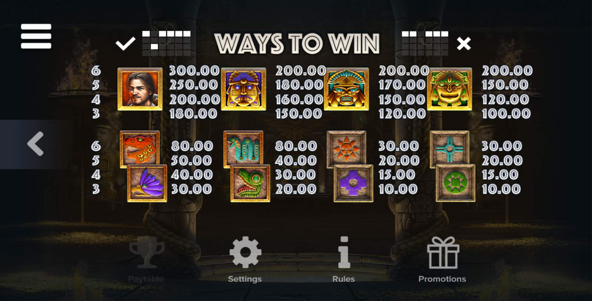 Ecuador Gold paytable