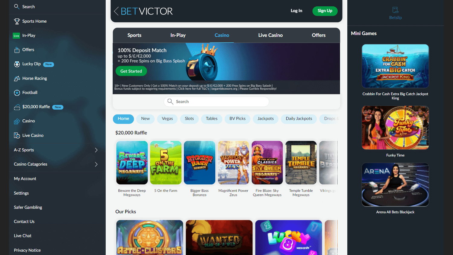 BetVictor casino lobby website screenshot