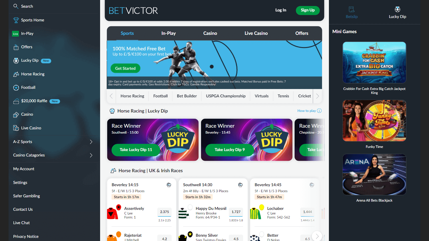 BetVictor homepage website screenshot