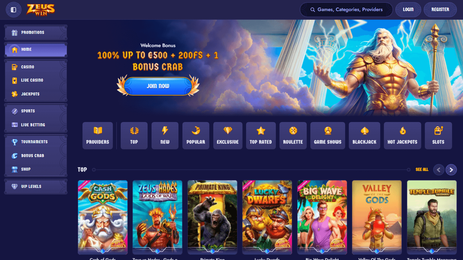 zeuswin_casino_homepage_desktop