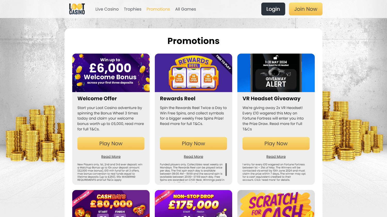 Loot Casino promotions interface on desktop
