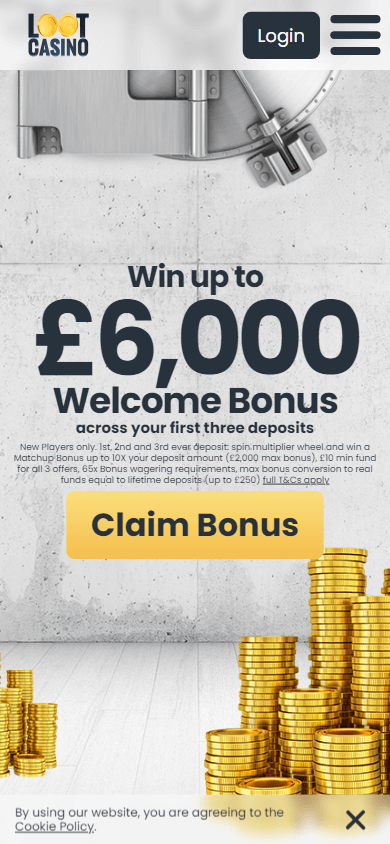 Loot Casino Mobile Homepage Screenshot