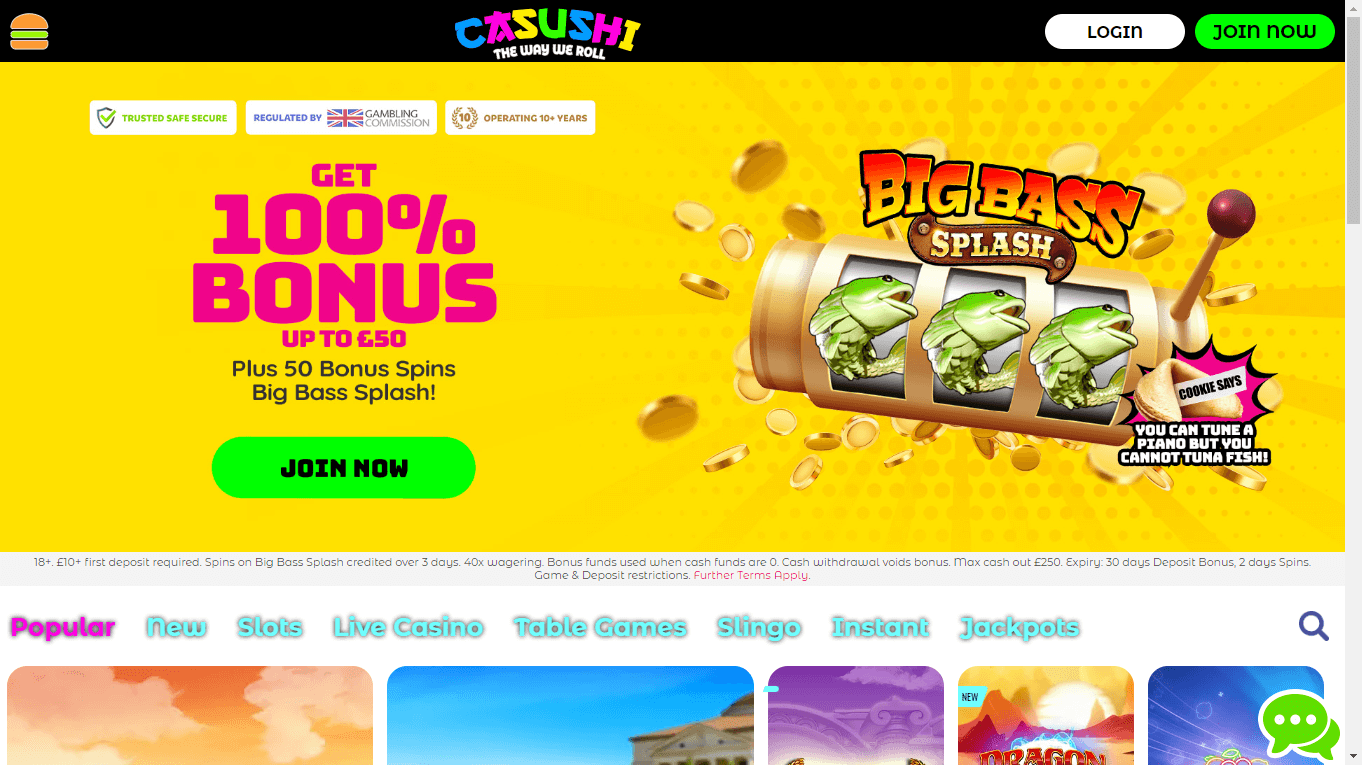 Casushi Casino Homepage