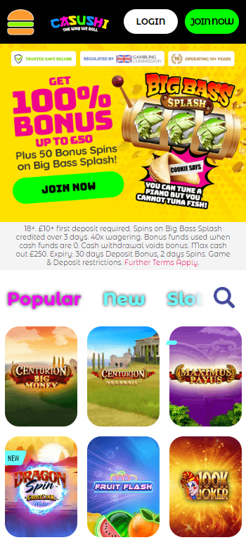 Casushi Casino Homepage