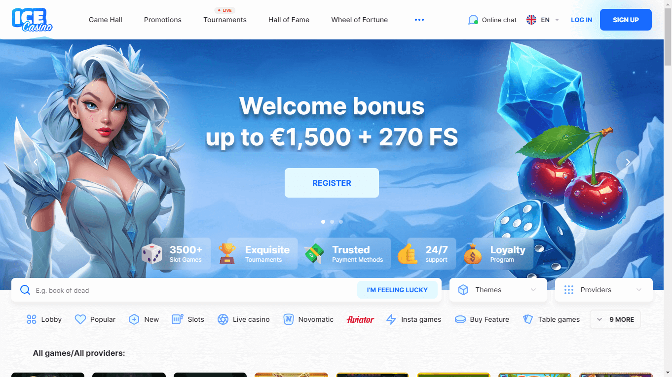Galeria gier Ice Casino na desktopie