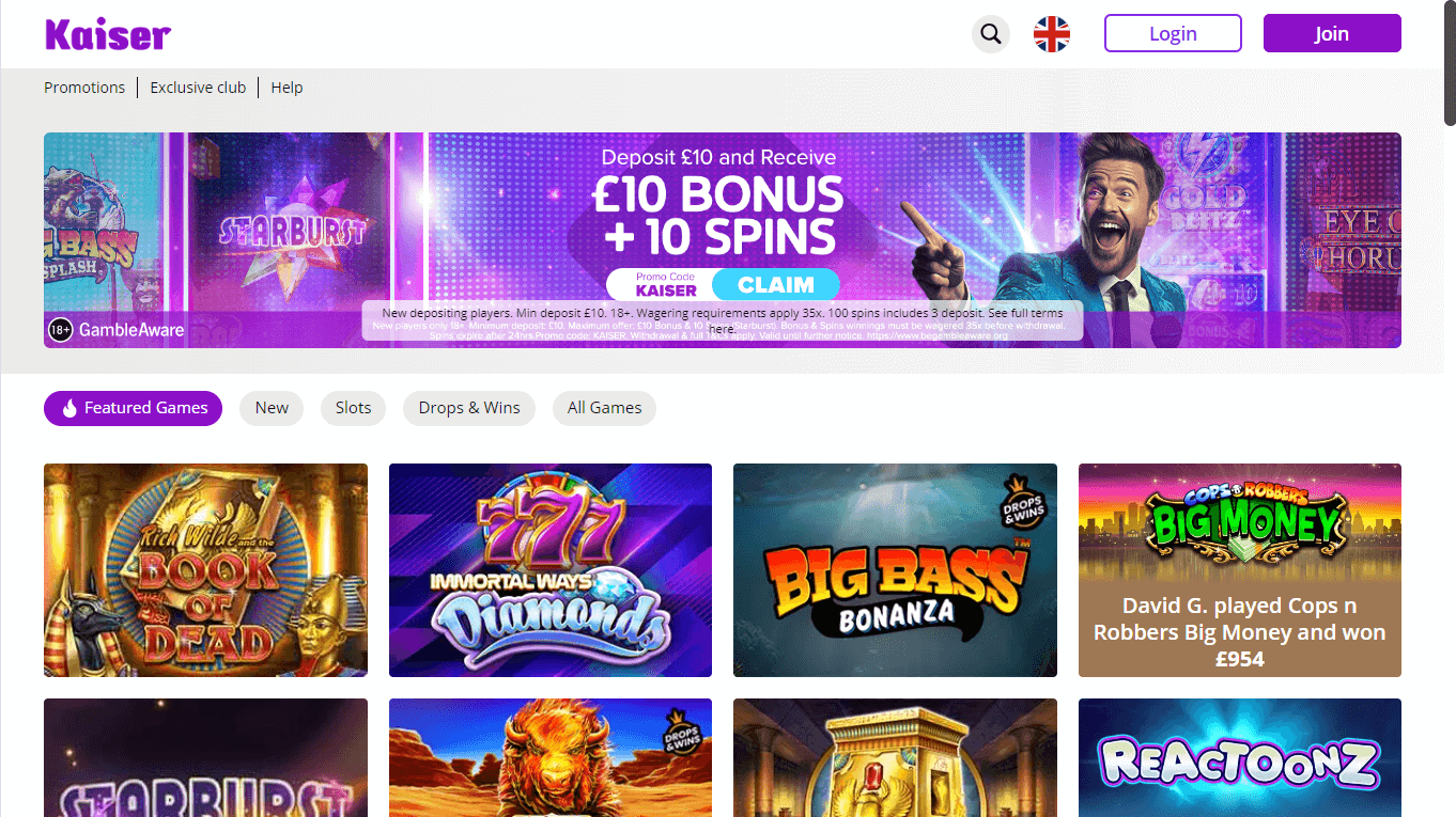 kaiser_slots_casino_homepage_desktop