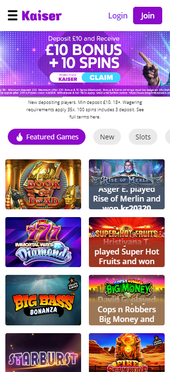 kaiser_slots_casino_homepage_mobile