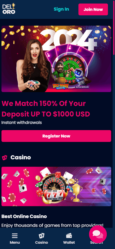 deloro_casino_homepage_mobile