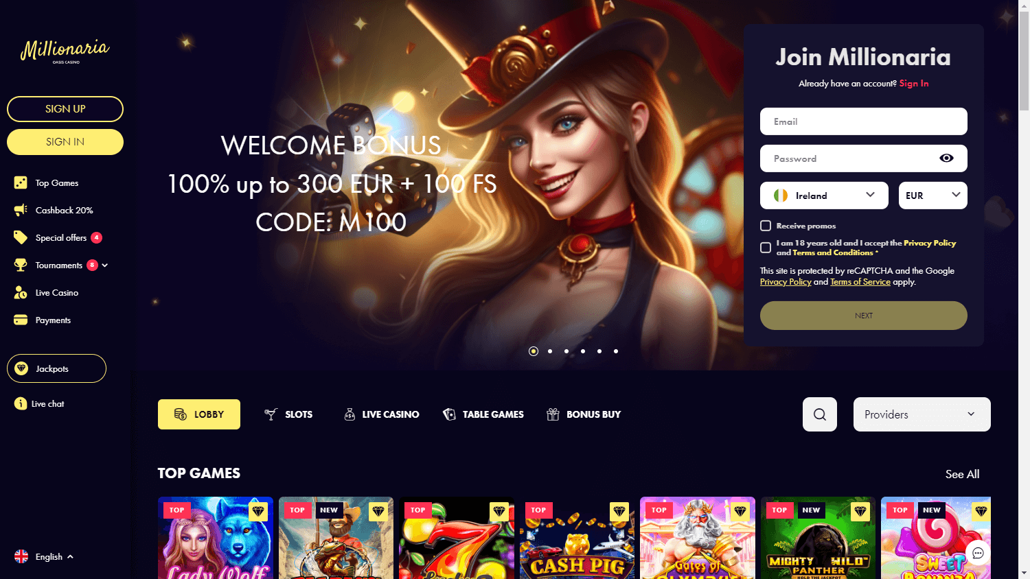 millionaria_casino_homepage_desktop