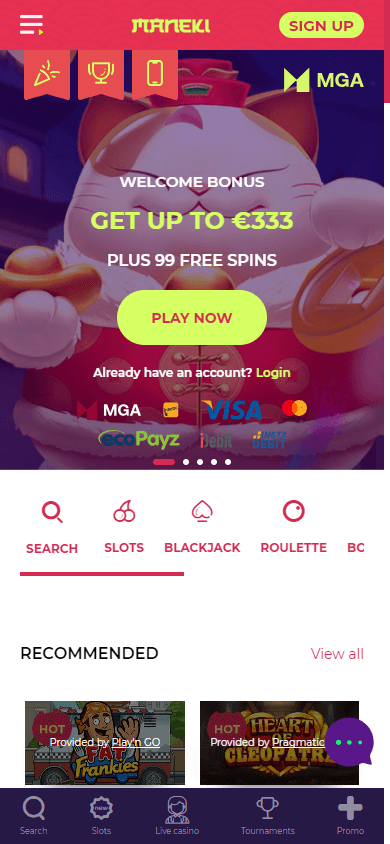 maneki_casino_homepage_mobile