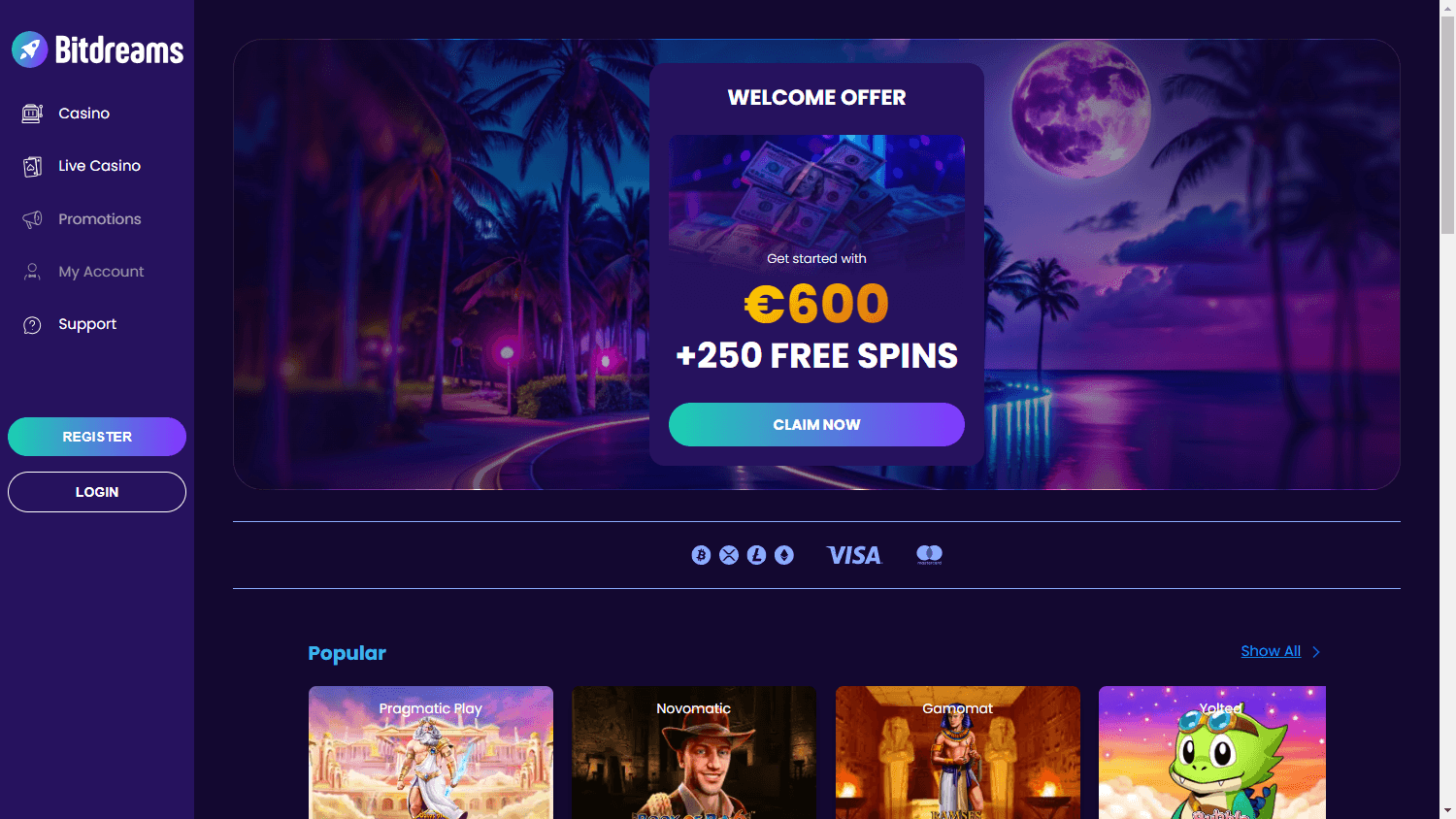 bitdreams_casino_homepage_desktop