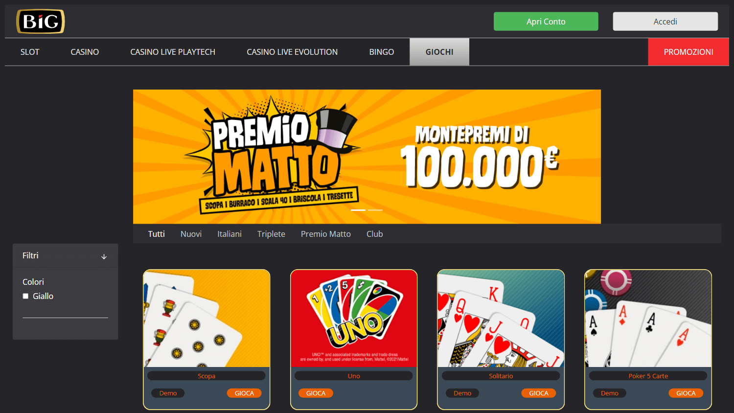 Interfaccia di gioco Big Casino