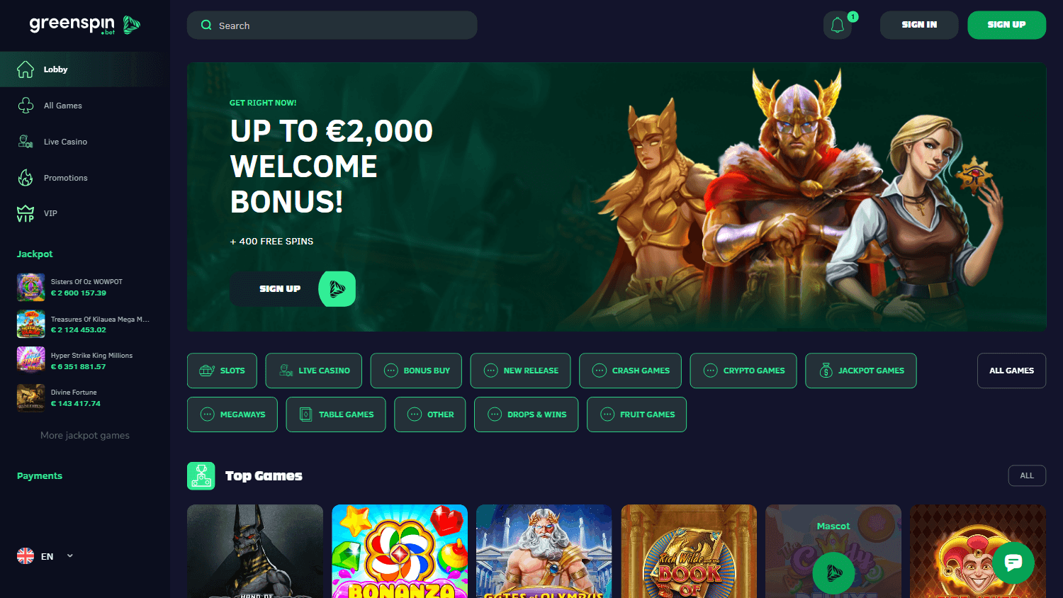 greenspin_casino_homepage_desktop