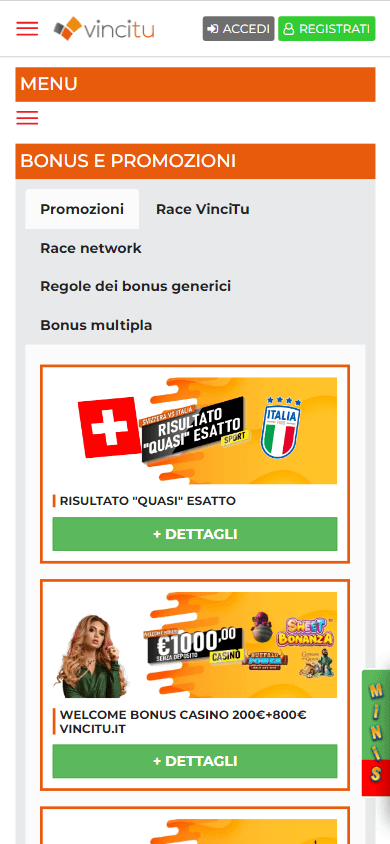 Promozioni mobile su Vincitu Casino