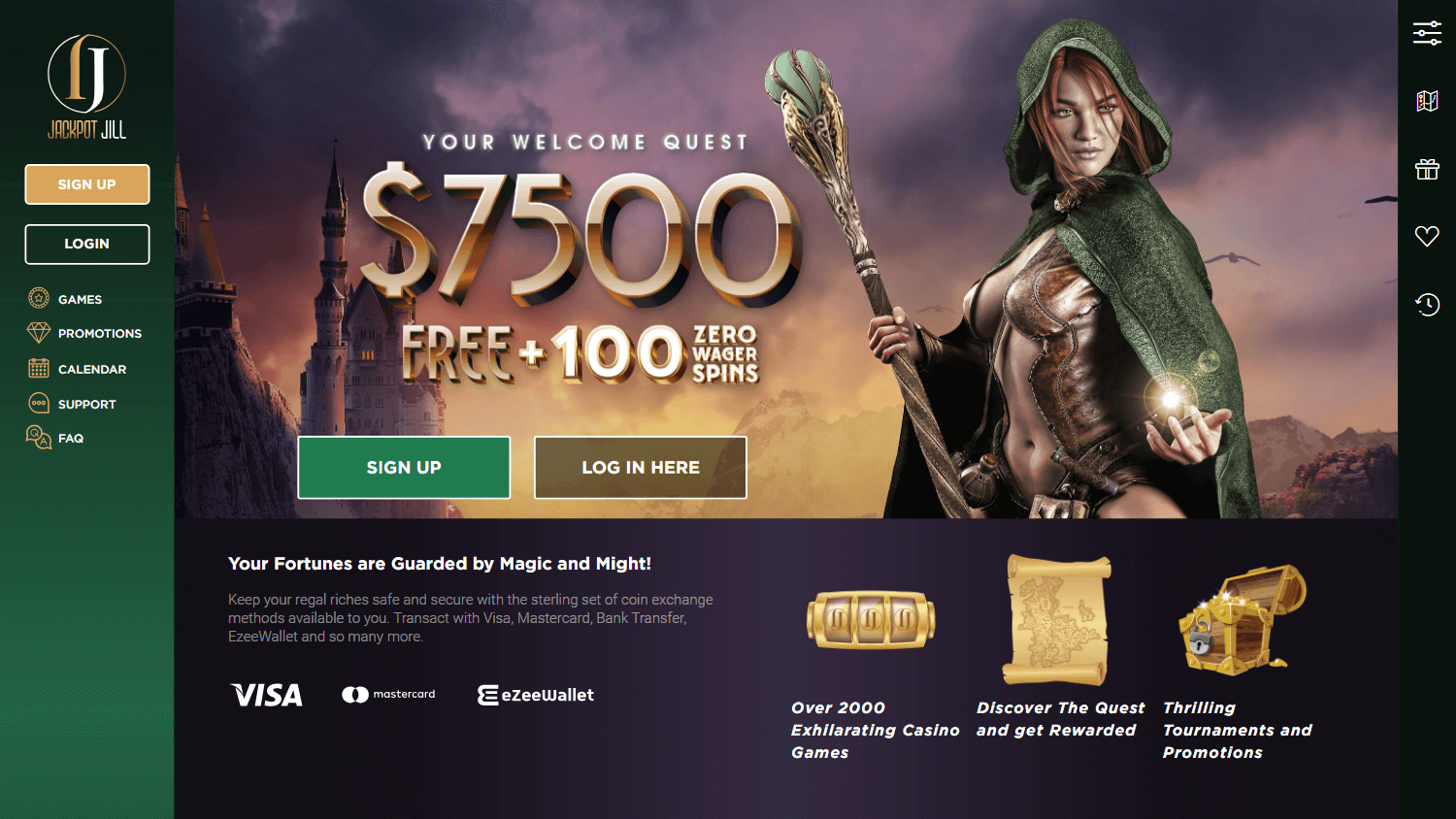Jackpot Jill Casino desktop homepage interface showing game lobby
