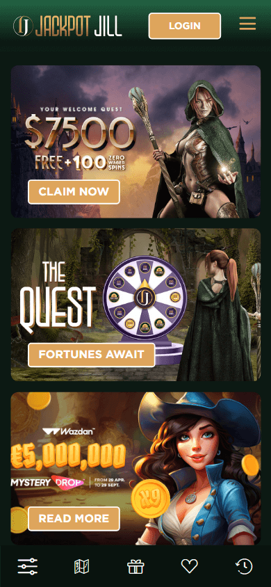 Jackpot Jill mobile promotions screen