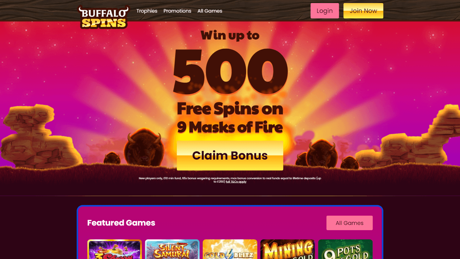 buffalo_spins_casino_homepage_desktop